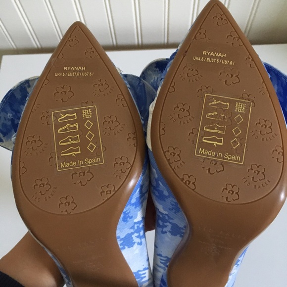 Ted Baker London blue white Ryanah floral print bow heels size 37.5 EU GUC - Picture 7 of 9